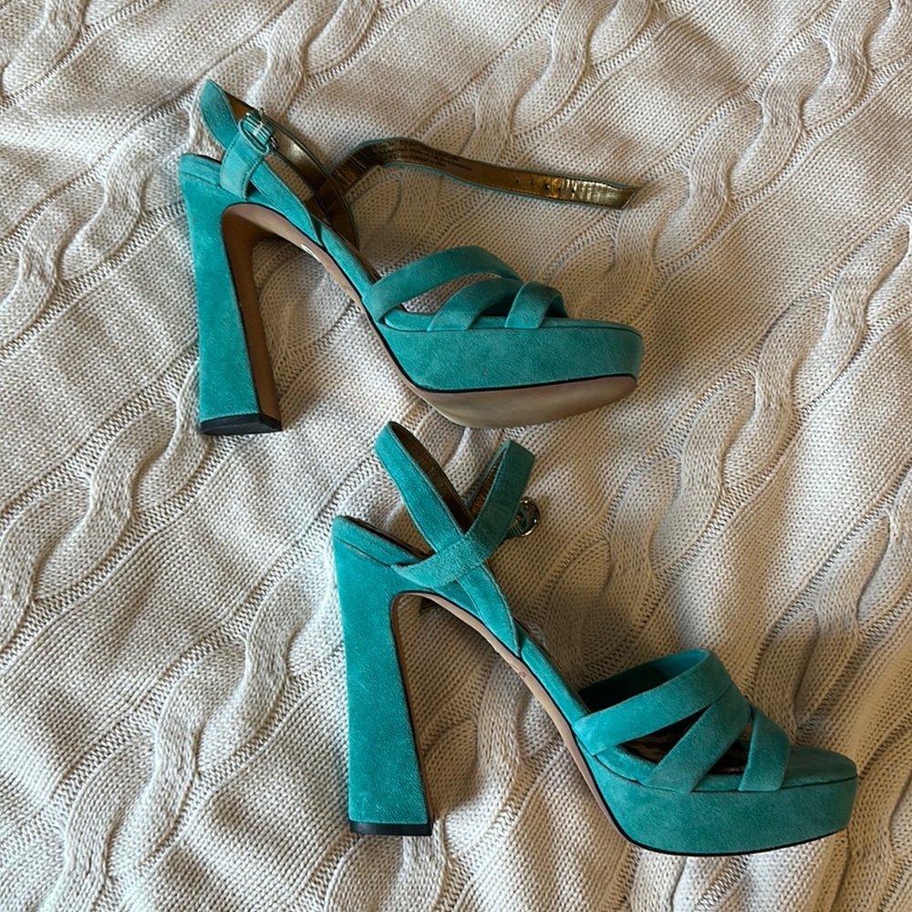 Sam Edelman ‘Taryn’ Chunky Sandal Heels in Turquoise size 9.5